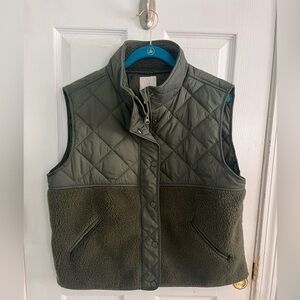 Joie Quilted Fleece Button Snap Vest Olive Green XL